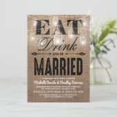 Rustic Burlap Eat Drink en huwelijkshuwelijk Kaart (Staand voorkant)