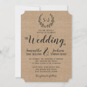 Rustic Burlap Elegant Black Typography Wedding Kaart (Voorkant)