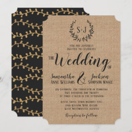 Rustic Burlap Elegant Black Typography Wedding Kaart