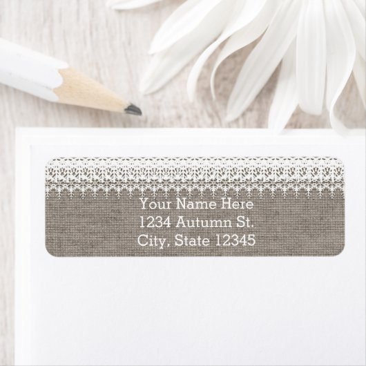 Rustic Burlap & Elegant Lace Wedding Invitation Etiket (Insitu)