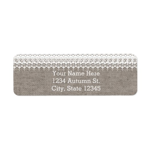 Rustic Burlap & Elegant Lace Wedding Invitation Etiket (Voorkant)