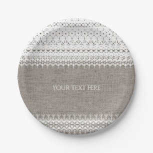 Rustic Burlap & Elegant Lace Wedding Papieren Bordje