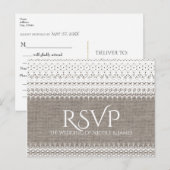 Rustic Burlap & Elegant Lace Wedding RSVP Uitnodiging Briefkaart (Voorkant / Achterkant)
