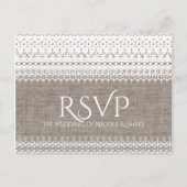 Rustic Burlap & Elegant Lace Wedding RSVP Uitnodiging Briefkaart (Voorkant)