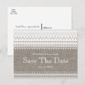 Rustic Burlap & Elegant Lace Wedding Save the Date Aankondigingskaart (Voorkant / Achterkant)