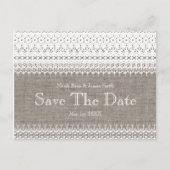 Rustic Burlap & Elegant Lace Wedding Save the Date Aankondigingskaart (Voorkant)
