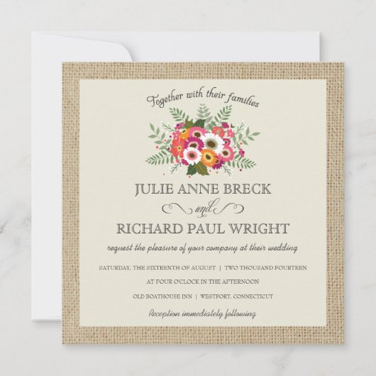 Rustic Burlap Elegant Wedding Invitations Kaart (Voorkant)