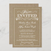 Rustic Burlap Elegant Wedding Invitations Kaart (Voorkant / Achterkant)