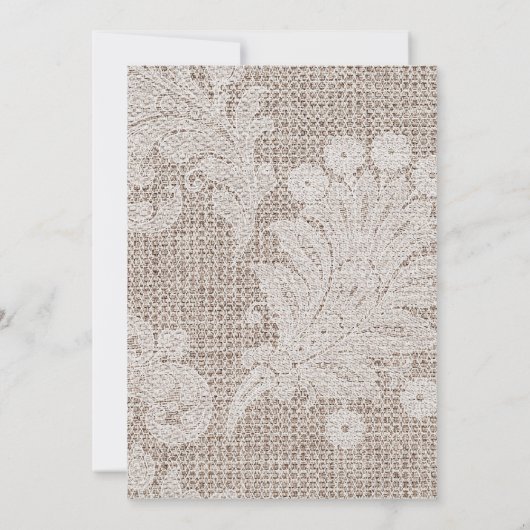 Rustic Burlap Elegant White Lace Wedding Kaart (Achterkant)