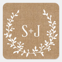 Rustic Burlap Elegant White Wreath Wedding Seal