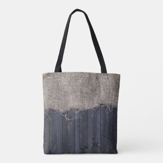 Rustic Burlap en Barn Wood met tekst Tote Bag (Achterkant)