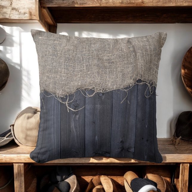 Rustic Burlap en Barn Wood Pattern Kussen (Perfect for western decor.)