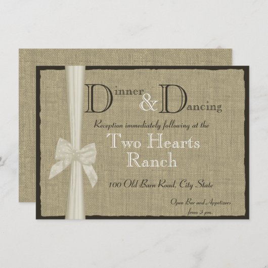 Rustic Burlap en Bow Reception Info Kaart (Voorkant / Achterkant)