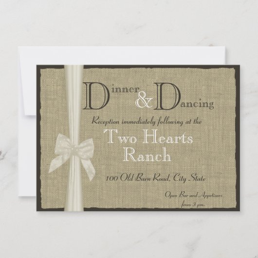 Rustic Burlap en Bow Reception Info Kaart (Voorkant)