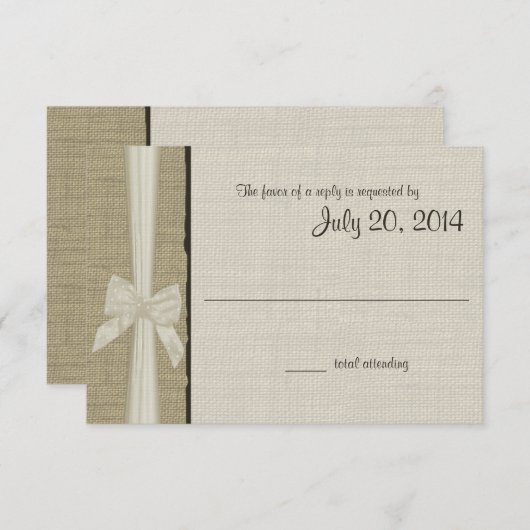 Rustic Burlap en Bow Rustic Country Reactie RSVP Kaartje (Voorkant / Achterkant)
