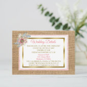 Rustic Burlap en Flower Wedding Detail Card Informatiekaartje (Staand voorkant)