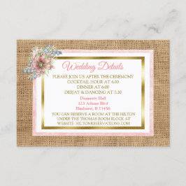 Rustic Burlap en Flower Wedding Detail Card Informatiekaartje
