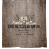 Rustic Burlap en Heart Monogram Wedding Douchegordijn (Voorkant)