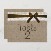 Rustic Burlap en Kaart  Lace Table Number (Voorkant / Achterkant)