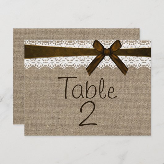 Rustic Burlap en Kaart  Lace Table Number (Voorkant / Achterkant)