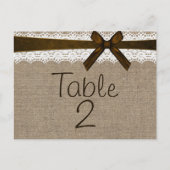 Rustic Burlap en Kaart  Lace Table Number (Voorkant)
