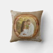Rustic burlap en kant Eerste kerstfeest getrouwd Kussen (Achterkant)