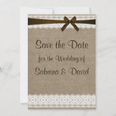 Rustic Burlap en kant opslaan Datum Save The Date (Voorkant)