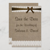 Rustic Burlap en kant opslaan Datum Save The Date (Voorkant / Achterkant)