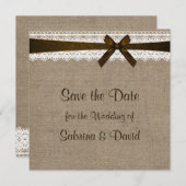 Rustic Burlap en  kant opslaan Datum Save The Date (Voorkant / Achterkant)