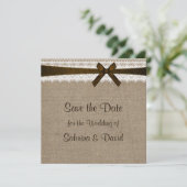 Rustic Burlap en  kant opslaan Datum Save The Date (Staand voorkant)