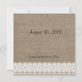 Rustic Burlap en  kant opslaan Datum Save The Date (Achterkant)
