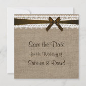 Rustic Burlap en  kant opslaan Datum Save The Date (Voorkant)