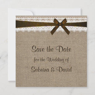 Rustic Burlap en  kant opslaan Datum Save The Date