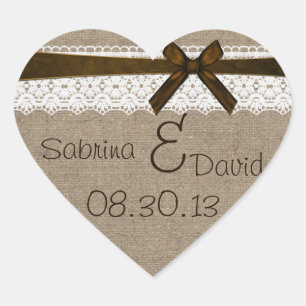 Rustic Burlap en Lace Envelope Seal Hart Sticker