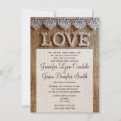 Rustic Burlap en Lace LOVE Wedding Invitations Kaart (Voorkant)