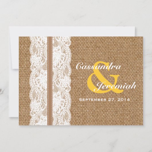 Rustic Burlap en Lace met Sunflower Wedding Kaart (Achterkant)