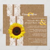 Rustic Burlap en Lace met Sunflower Wedding Kaart (Voorkant / Achterkant)