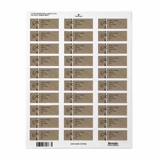 Rustic Burlap- en Lace-monogram - label (Full Sheet)
