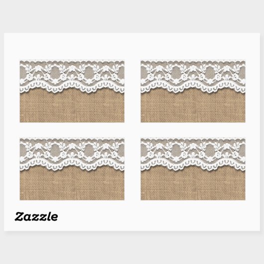 Rustic Burlap en Lace Rechthoekige Sticker (Vel)
