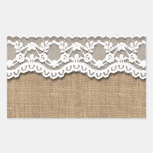 Rustic Burlap en Lace Rechthoekige Sticker (Voorkant)