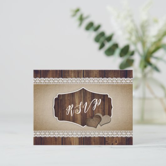 Rustic Burlap en Lace RSVP Briefkaart Song Choice (Staand voorkant)