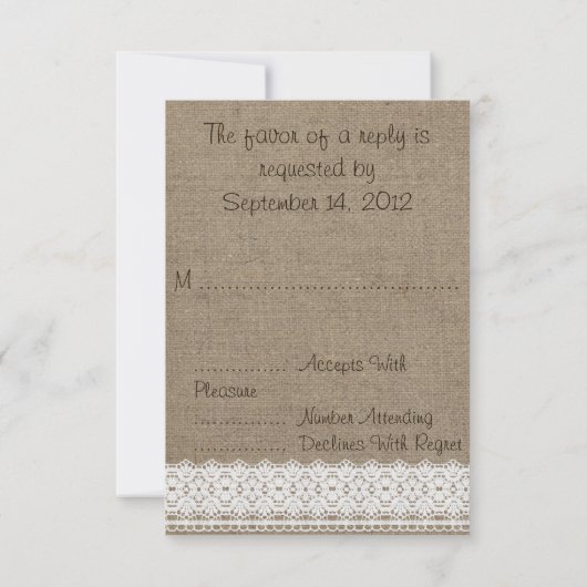 Rustic Burlap en Lace RSVP Wedding (Achterkant)