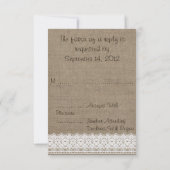 Rustic Burlap en  Lace RSVP Wedding Kaartje (Achterkant)