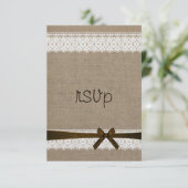 Rustic Burlap en  Lace RSVP Wedding Kaartje (Staand voorkant)