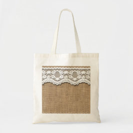 Rustic Burlap en Lace Tote Bag