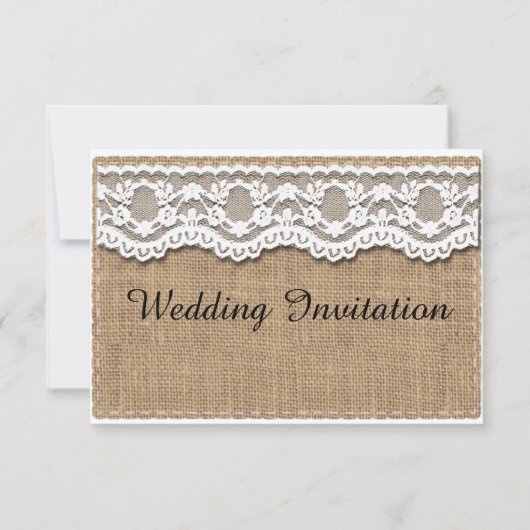 Rustic Burlap en Lace Wedding Invitation Kaart (Voorkant)