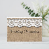 Rustic Burlap en Lace Wedding Invitation Kaart (Staand voorkant)