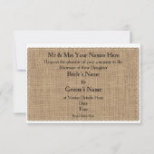 Rustic Burlap en Lace Wedding Invitation Kaart (Achterkant)