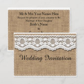Rustic Burlap en Lace Wedding Invitation Kaart (Voorkant / Achterkant)