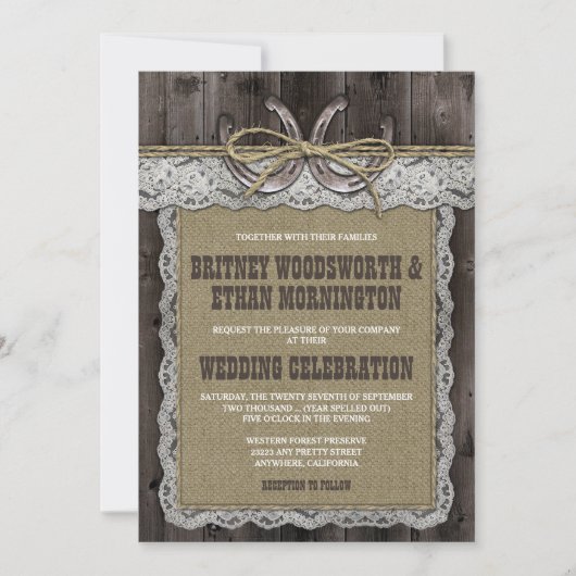 Rustic Burlap en Lace Wedding Invitations Kaart (Voorkant)